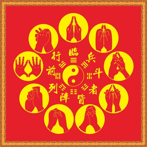 临兵斗者皆阵列前行周易经太极图装饰壁画 红色 100x100cm 白画布