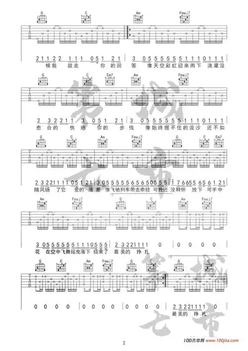 落差吉他谱_王忻辰in-k_c调弹唱六线谱[第七城市版 - sheep吉他网免费