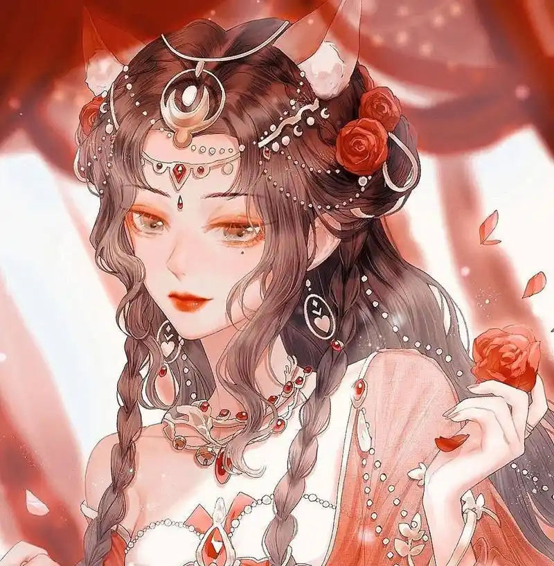 红色系列古风女头像 篱落叹花稀,故归雨过清.