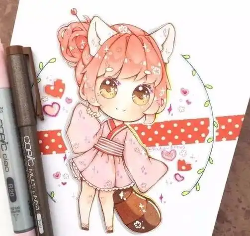 手帐素材丨马克笔手绘简笔画少女太可爱啦可爱的小女孩彩铅人物手绘