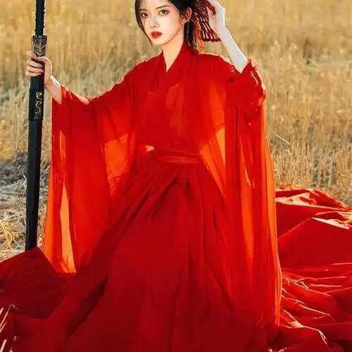 汉服女红色武侠古装仙气古风广袖流仙裙交领超仙霸气酷