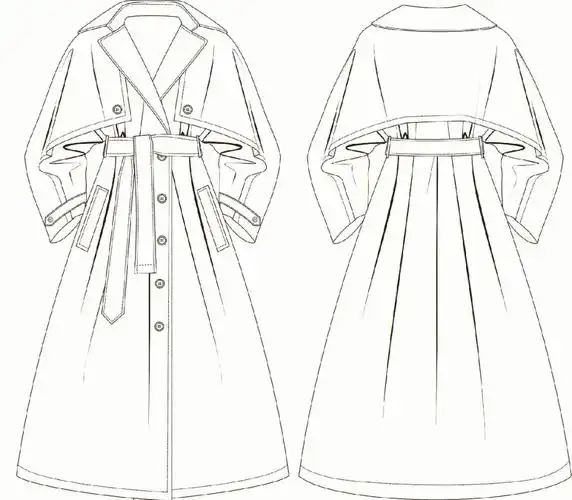 服装款式图正反面素材长款风衣