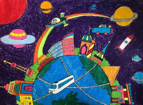 天津市雷锋小学学生作品2019和平海报 科幻画