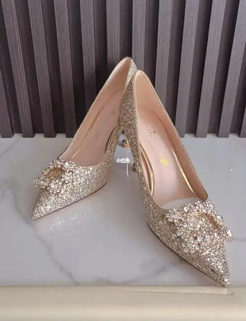 婚鞋香槟色法式水晶高跟鞋