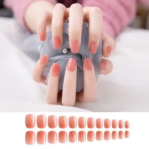 纯色简约短圆美甲甲片成品假指甲生活办工学生美甲贴美甲工具24片