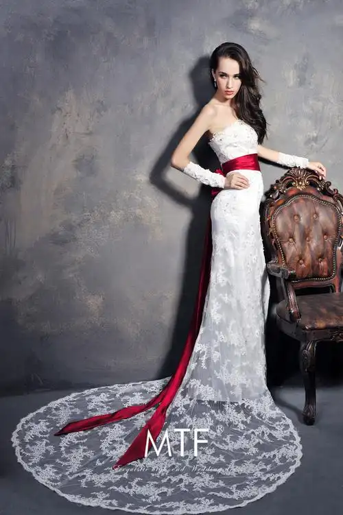 满庭芳 欧美抹胸蕾丝鱼尾性感新娘婚纱礼服s1209图片_3