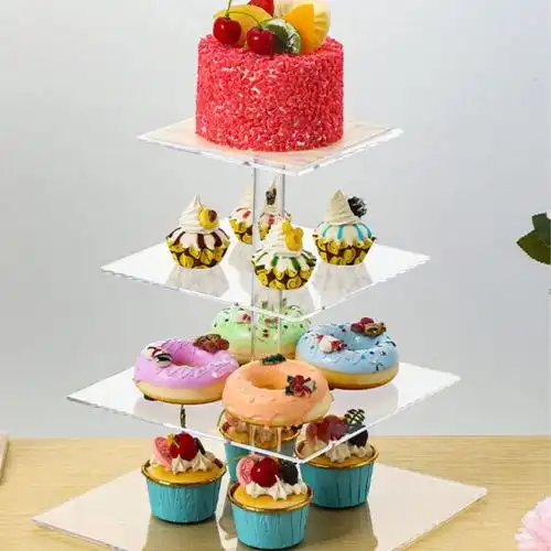 货511号3/4层圆形亚克力甜点食品多层婚礼生日派对蛋糕展示架方形