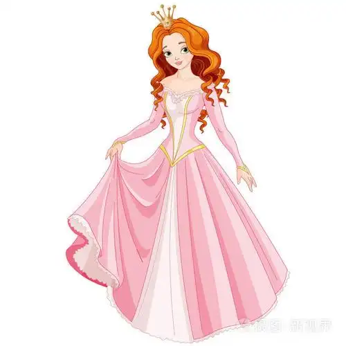 身穿粉红色连衣裙和金色皇冠的漂亮红发公主