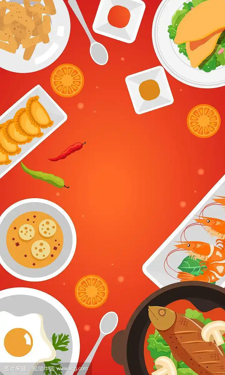 卡通团圆饭吃饭美食中餐外卖活动背景矢量插画