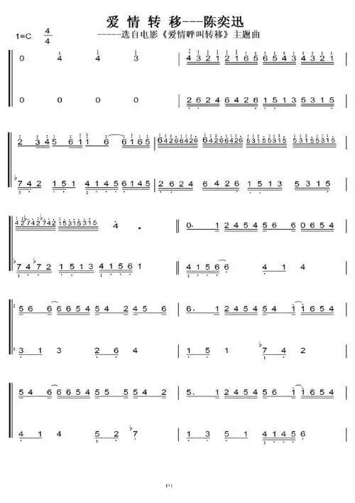 陈奕迅 爱情转移 初学者c调简易版 钢琴双手简谱 钢琴简谱 钢琴谱
