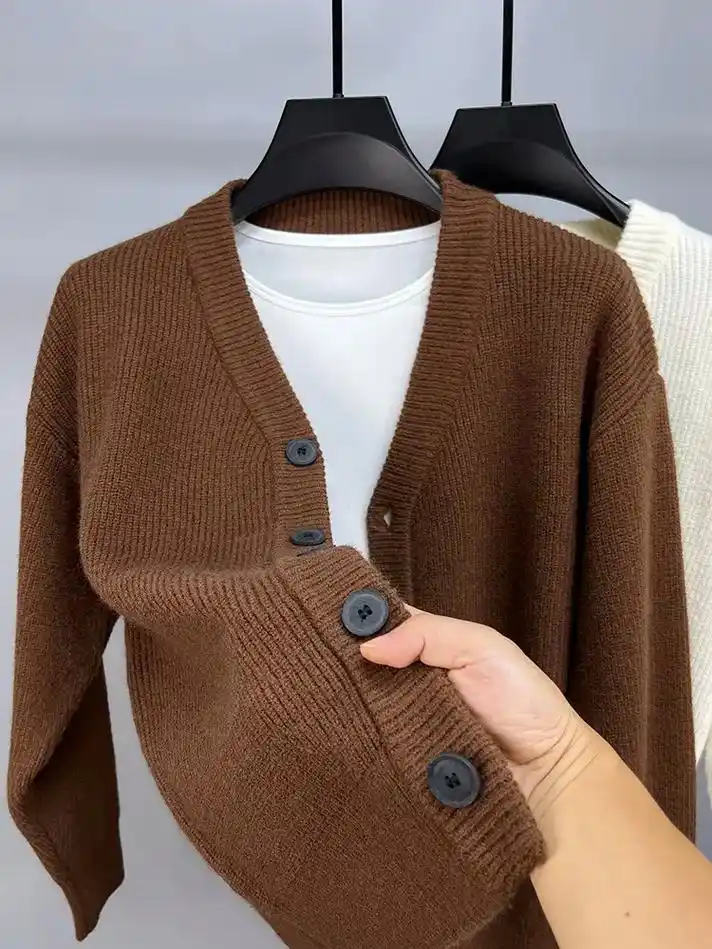 毛衣开衫男v领春秋季慵懒风针织衫外套宽松潮流纯色线衣外穿衣服