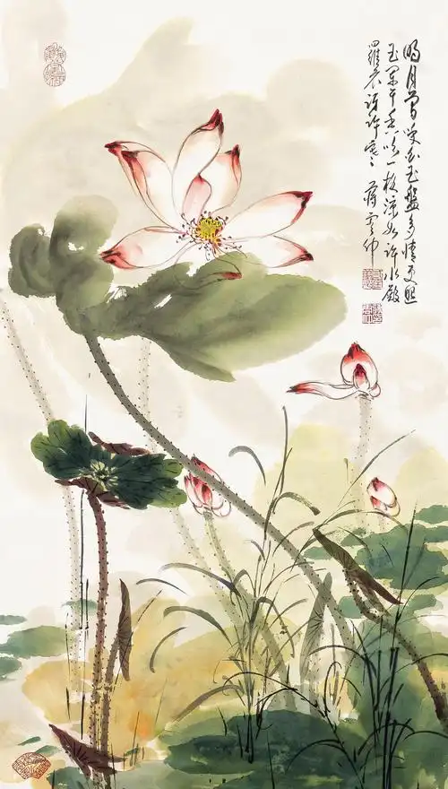 蒋云仲荷花图轴心设色纸本