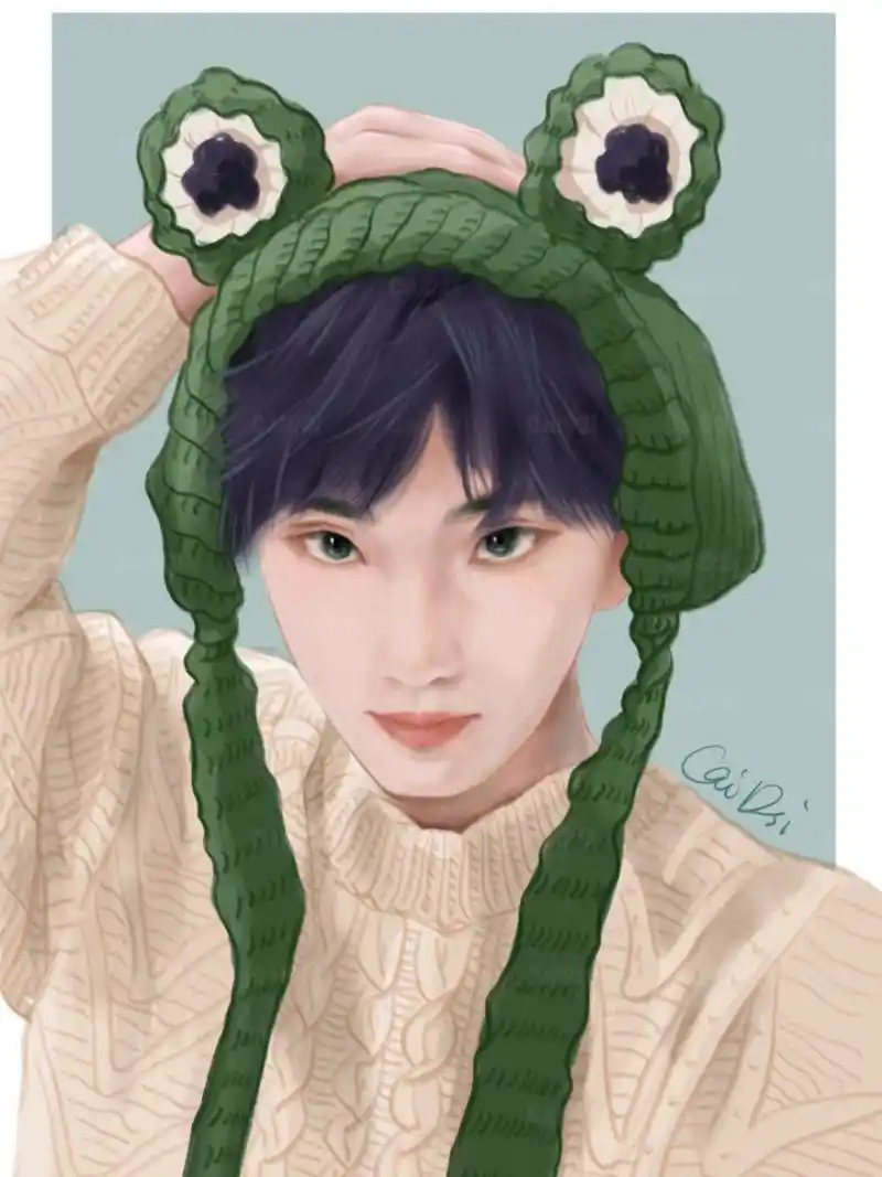 时代少年团—马嘉祺手绘 带青蛙头套也太可爱了吧!本来是想画四张的,