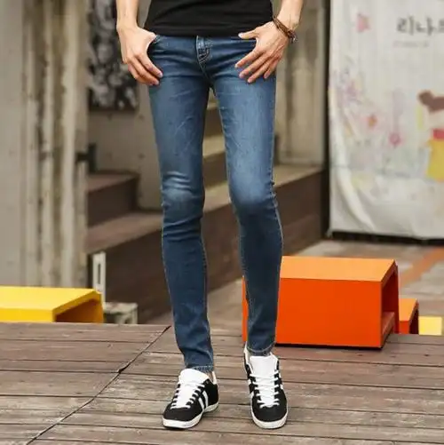 牛仔裤复古修身紧身长裤韩国男明星小脚