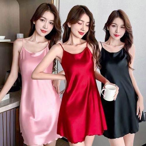 kouxiang吊带睡裙睡衣女士家居服夏季冰丝绸宽松大码款少女修身连衣裙