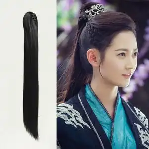 古装汉服假发女虎口夹抓夹款顺直马尾侠女古风侠客高马尾造型发片