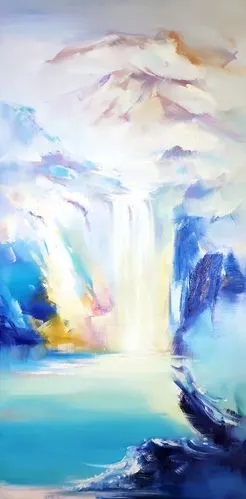 邵雄《山水瀑布-8》/80x160cm/油画