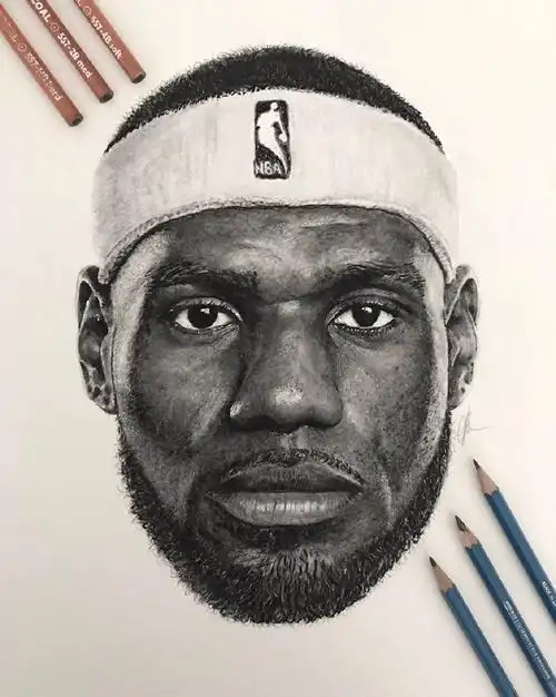 油菜花的歪果詹蜜手绘詹姆斯头像素描 . 来自湖人23号资讯 - 微博