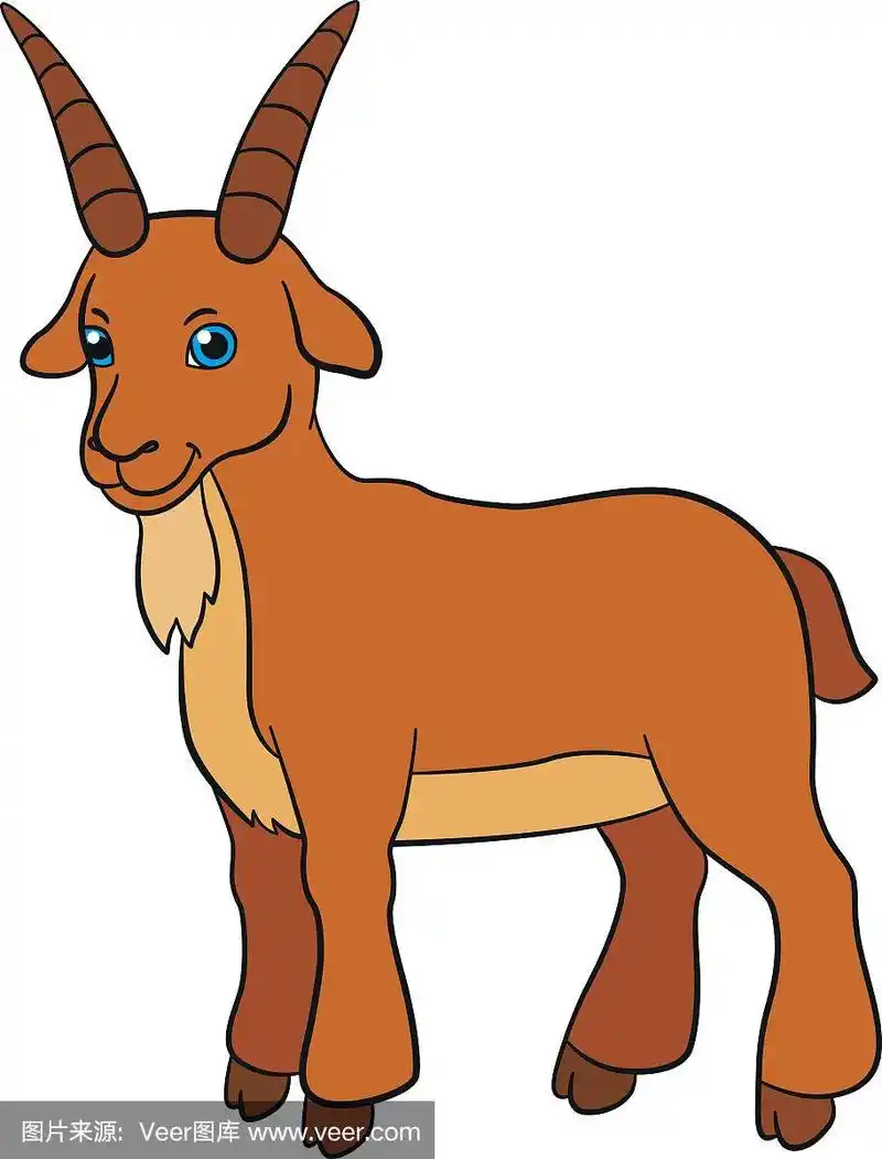 给孩子们的卡通农场动物.可爱的山羊的微笑.