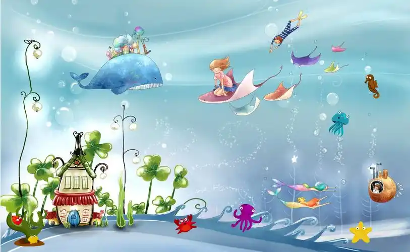 xt10000现代儿童主题房海底世界鲸鱼小女孩章鱼房