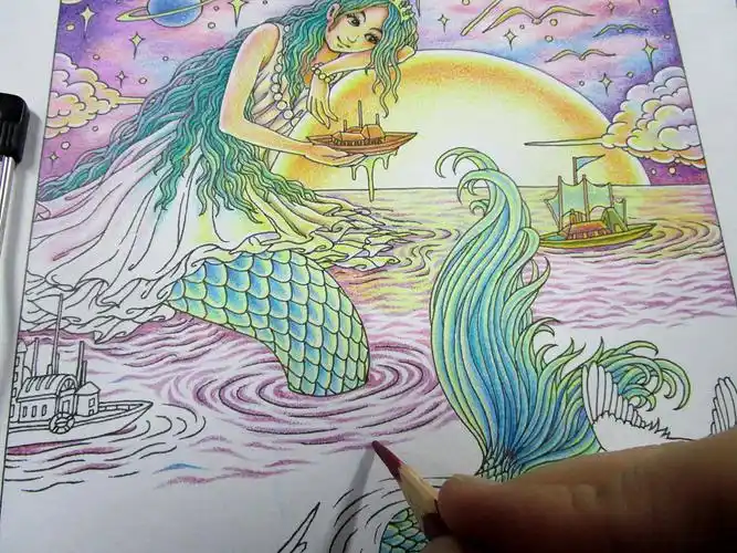 美人鱼彩铅手绘过程详解