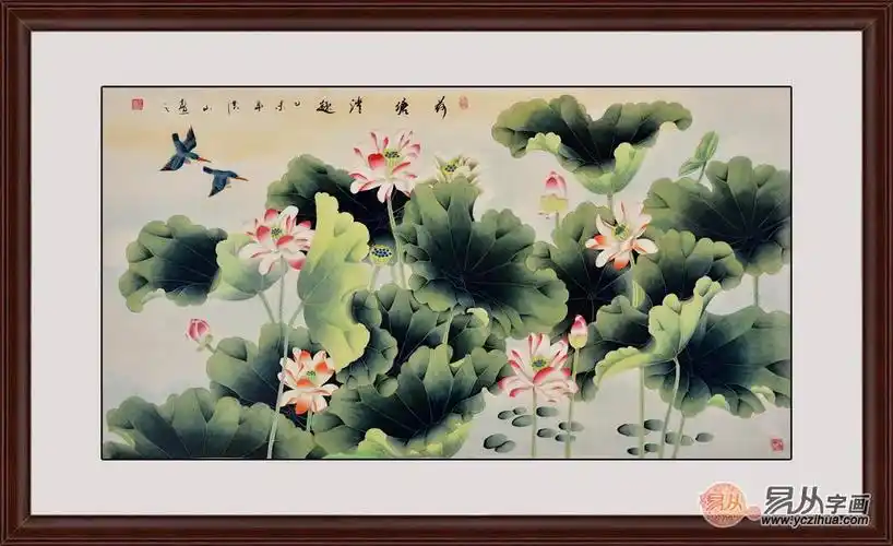 工笔花鸟画荷花图 张洪山工笔国画作品《荷塘清趣》