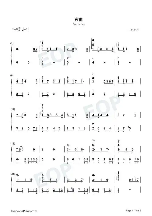 夜曲钢琴简谱-周杰伦  jay演唱1