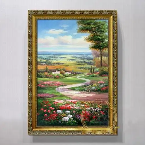 欧式高档油画风景客厅有框装饰画 酒店会所办公室走廊玄关竖挂画