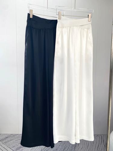 超显瘦日本醋酸阔腿裤高腰松紧直筒裤休闲裤微胖bi入