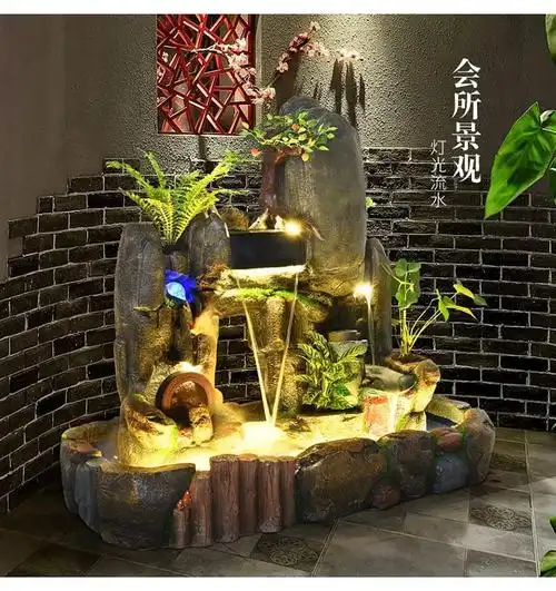 大型落地假山流水喷泉室内水景养鱼池风水轮招财庭院客厅装饰摆件