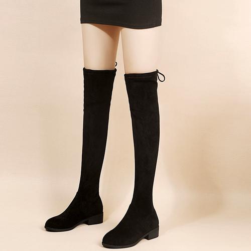 韩版高筒靴小个子秋冬加绒弹力过膝靴子高跟瘦瘦长靴女2023年新款