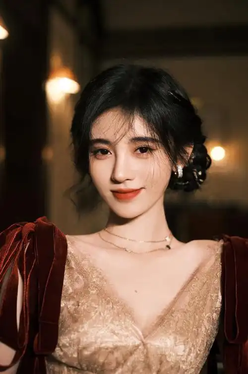 鞠婧祎红丝绒肩带礼裙