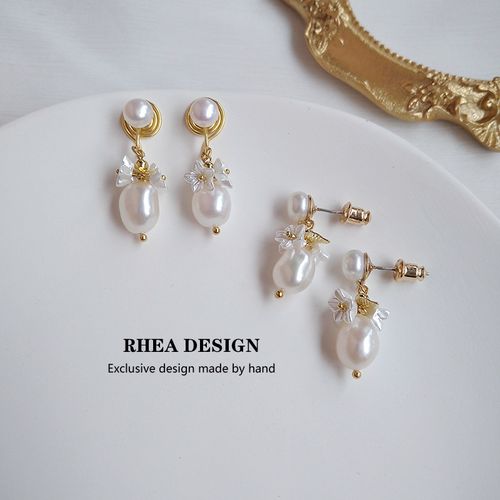 上耳超好看 925银针天然巴洛克珍珠耳钉气质复古百搭耳夹蚊香盘