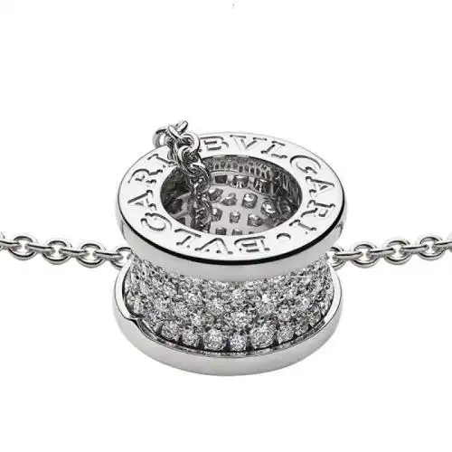 bvlgari宝格丽bzero1系列18k金白金螺旋形上有密钉钻石吊坠项链346167