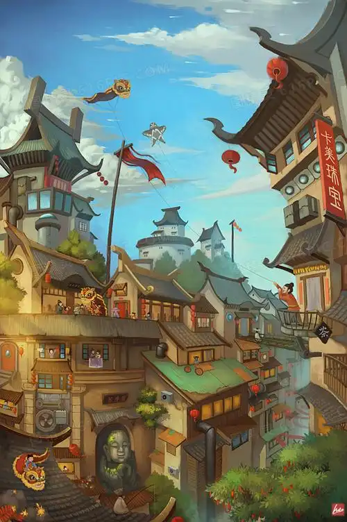 卡通的古建筑海报背景