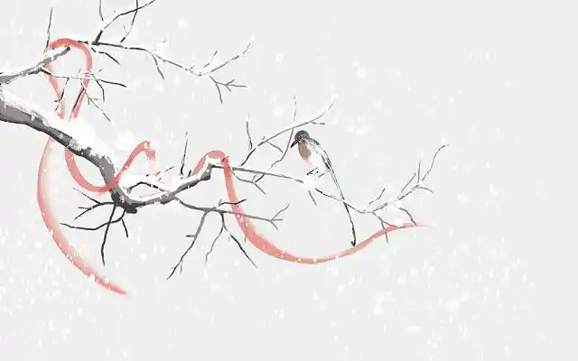 古风雪枝插画飘雪鸟元素雪花纷飞唯美素材唯美冬天插画