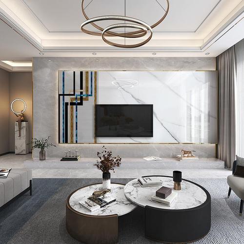 岩板轻奢悬浮客厅现代背景墙网红简约造型影视墙悬空电视大理石风