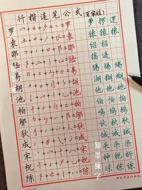 行楷连笔公式百家姓