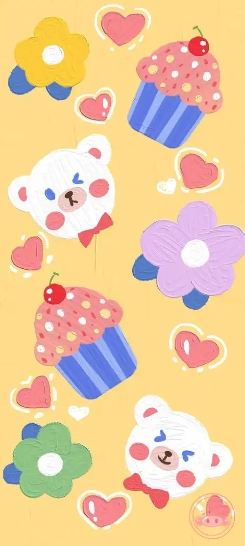 治愈系可爱萌物油画平铺手机壁纸