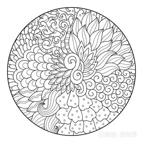 勾勒出用于着色书籍页面的圆形花卉图案.成人和儿童抗应力着色.
