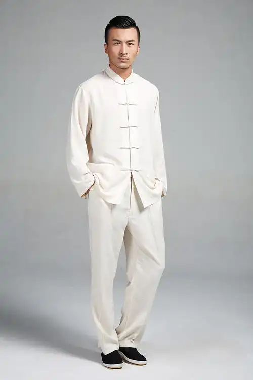 欧伦萨运动户外武术搏击夏季轻薄棉麻功夫套装太极服男士长袖唐装