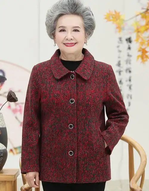 李子键 中老年女装秋装外套奶奶装宽松春秋款毛呢大衣妈妈装呢子外衣