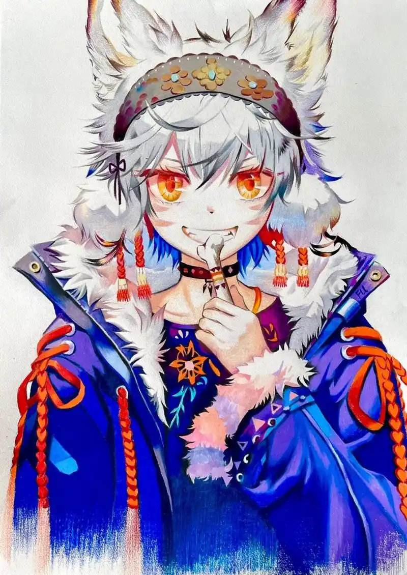 彩铅手绘漫画动漫人物男生插画 这是用富莱卡勒家的72色油性彩铅完成