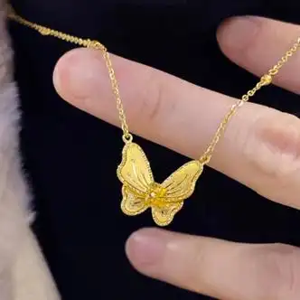 米詅5g黄金蝴蝶项链女999足金在逃公主套链百搭女士锁骨链送女友礼物