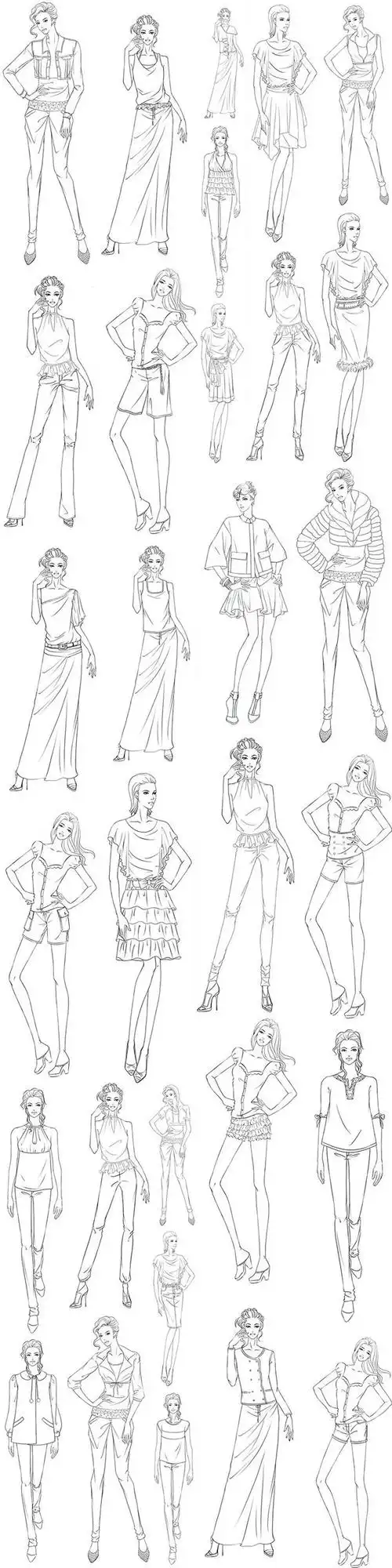 时尚线描人物模特服装设计线稿外套连衣裙礼服tif格式图片素材-淘宝网