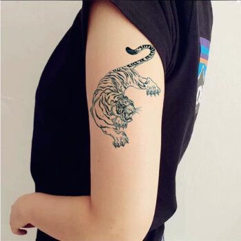 南欧世爵(nou61knight) 下山虎纹身贴防水男线条老虎大花臂披肩膀过
