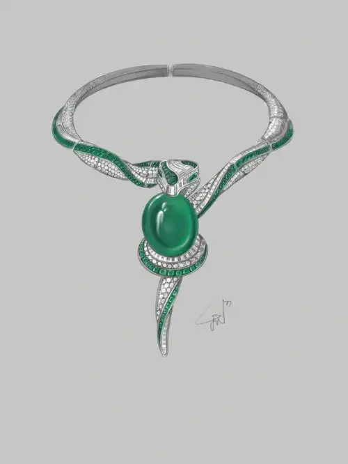 宝格丽hypnoticemerald祖母绿项链临摹