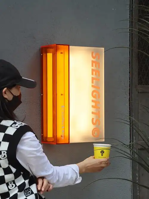 ins风门头彩彩色磨砂亚克力招牌灯箱双层发光灯箱