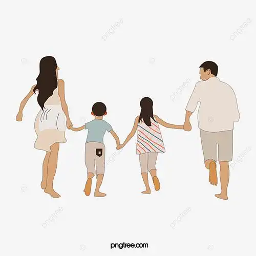 人物背影, 全家福, 一家四口, 奔跑 png和psd图片素材