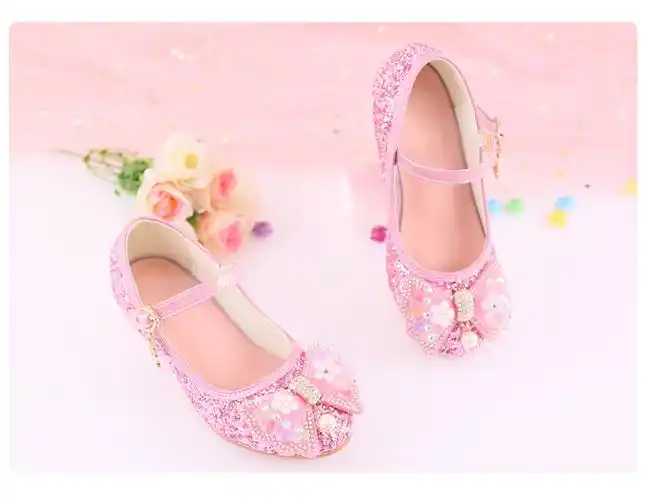 mike will新款女童粉色皮鞋儿童爱莎的高跟鞋小女孩水晶鞋女宝宝公主